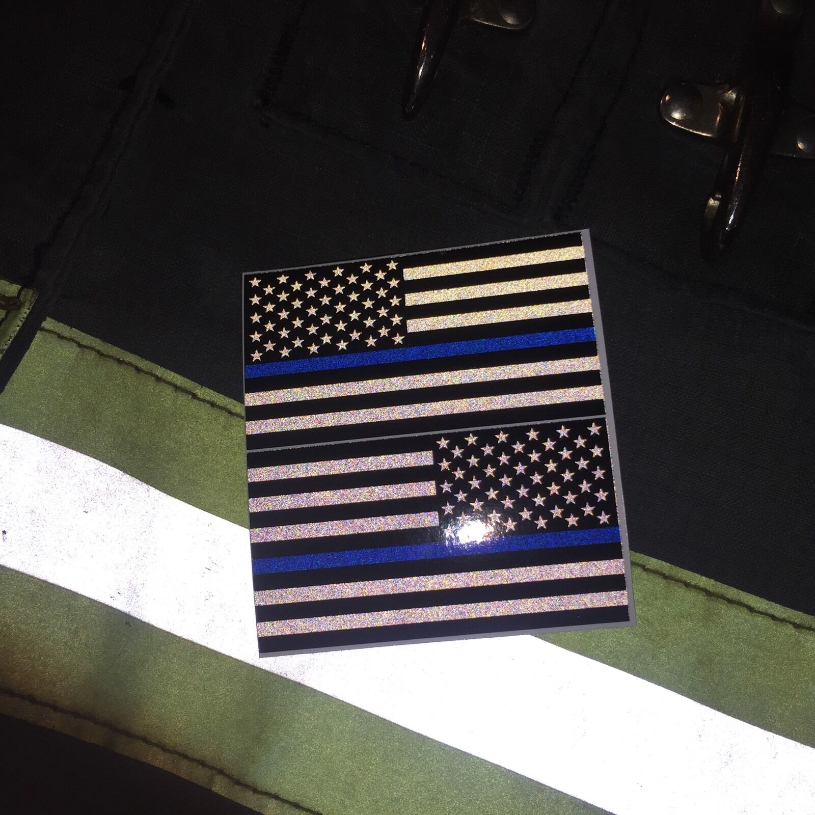 Subdued Reflective Thin Blue Line American Flags Mirrored 3"- Police Fire Decal
