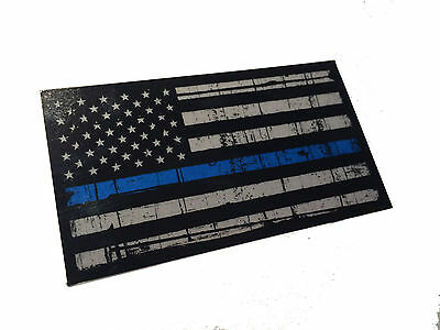 Tattered Police Officer Thin Blue Line Reflective American Flag Decal Sticker