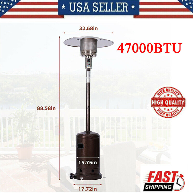 88in Outdoor Gas Heater Patio Propane Gas Floor Stand Heating W/ Wheels 47000but
