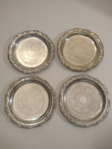 Vintage Silver Plated Ep On Steel Coasters Set Of 4 Made In Italy Ornate