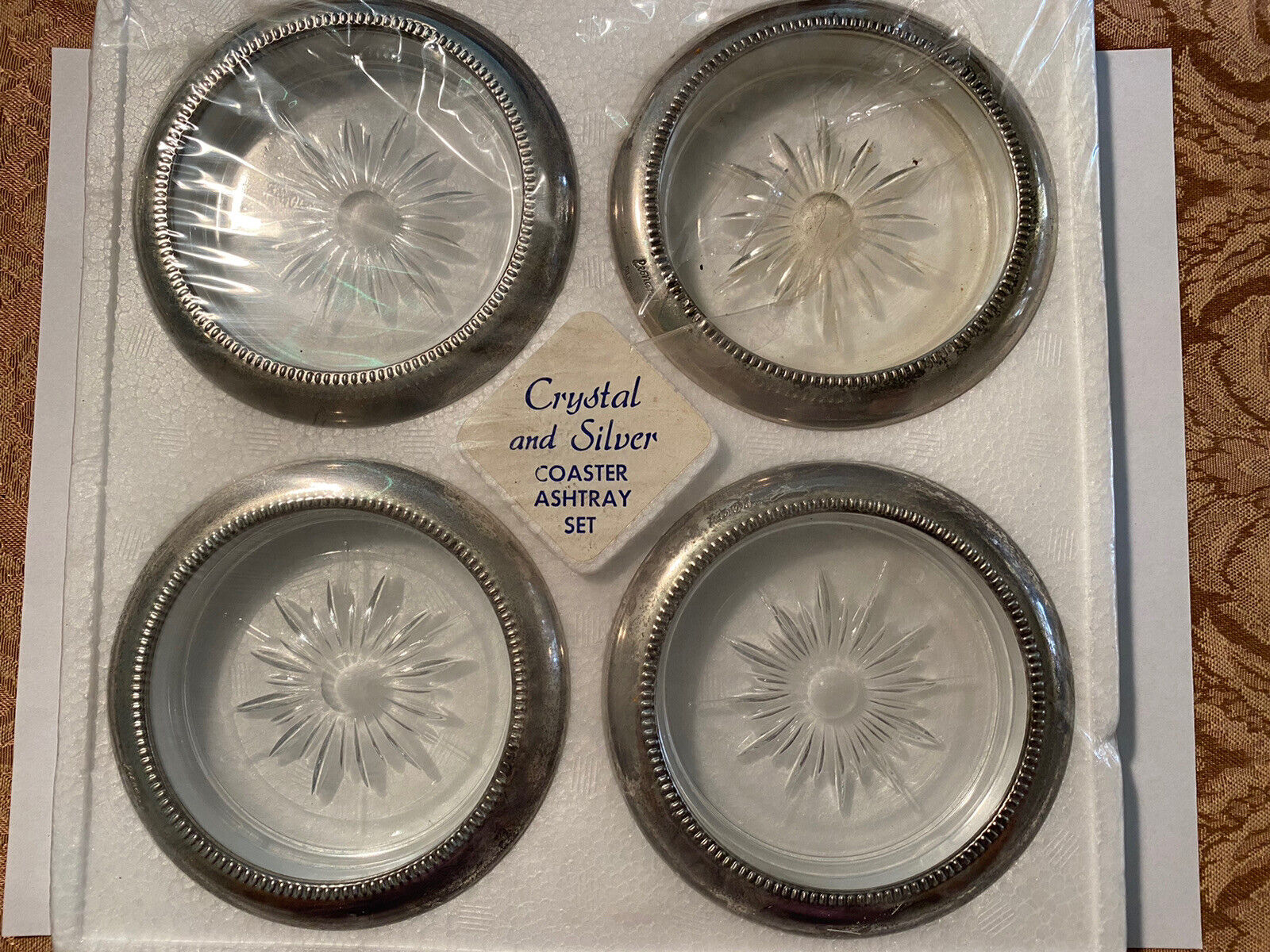 Eales 1779 Vintage Crystal And Silver Coaster Set, Original Package