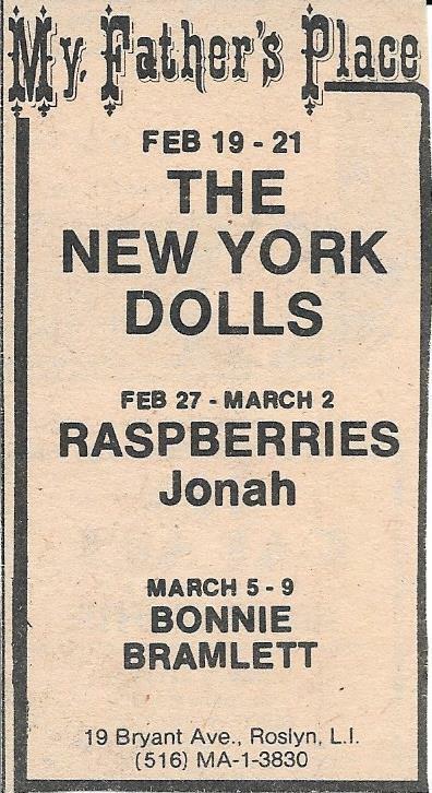 New York Dolls My Father's Place Original Newspaper Ad February 19-21 1975