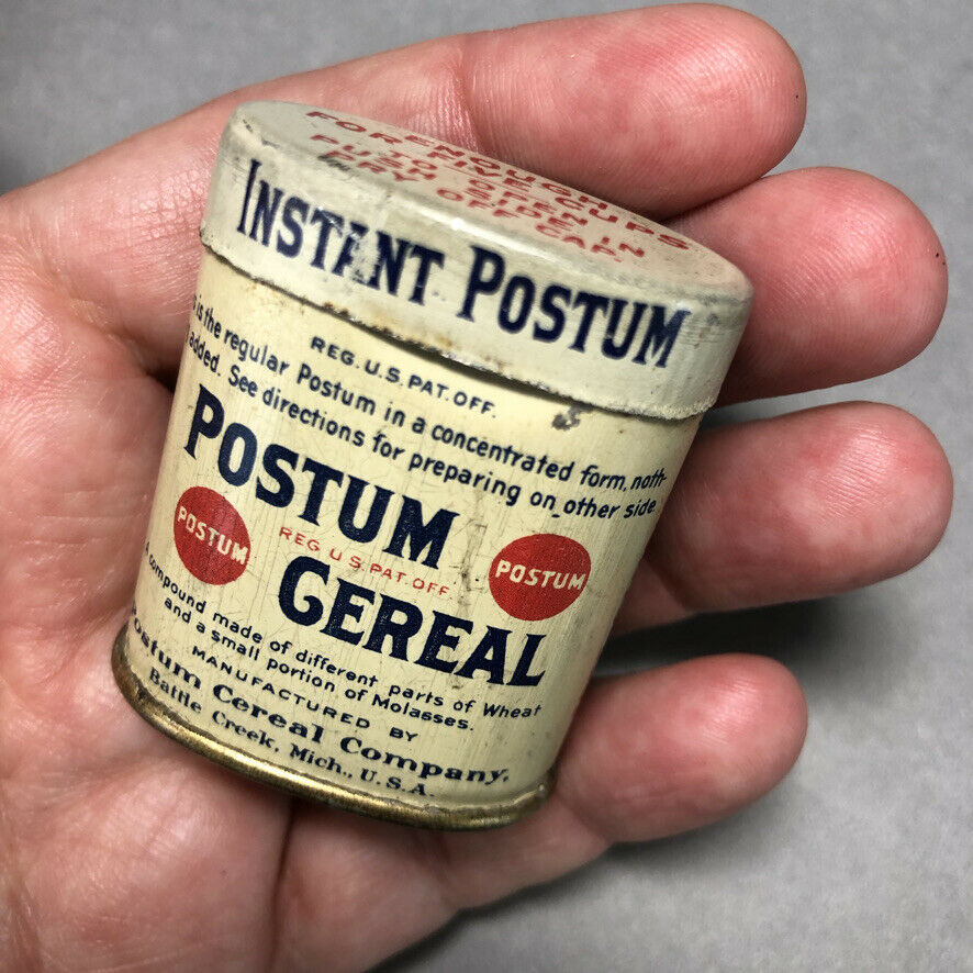 1910s Full Postum Cereal Sample Tin Antique Advertising Cereal Country Store