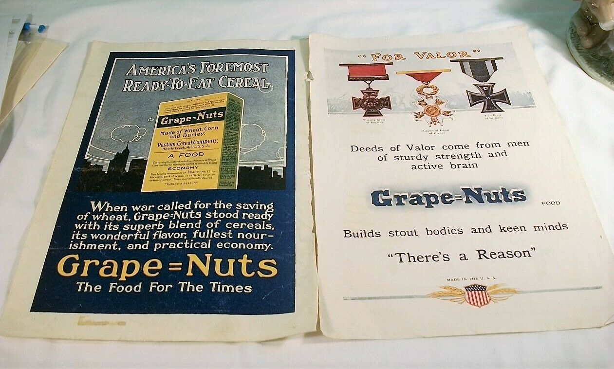 2 Vintage Grape-nuts Cereal Magazine Ads, 1920s