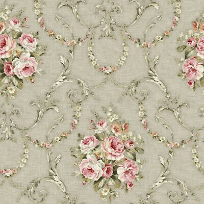 Dollhouse Miniature Shabby Chic Wallpaper Gray Pink Floral Flowers 1:12 Grey