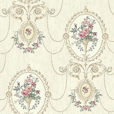 Dollhouse Miniature Shabby Chic Wallpaper Pink And Tan Victorian Floral 1:12
