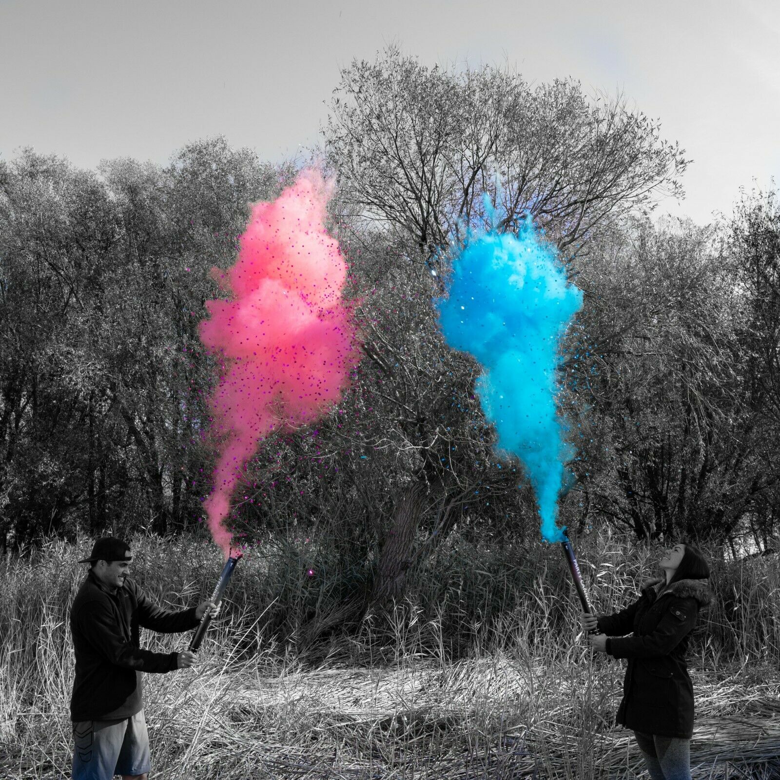4 Pack Gender Reveal Confetti/smoke Cannon Fast Shipping, Pink/blue Party Supply