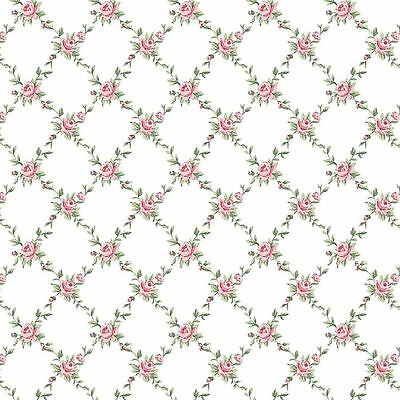 Dollhouse Miniature Shabby Chic Wallpaper Pink Roses White Floral Flowers 1:12