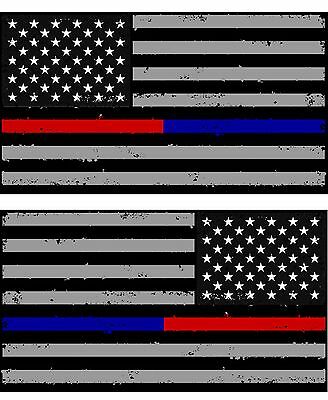 Tattered Police & Fire Thin Blue Red Line American Flag Decals Stickers (2brtat)