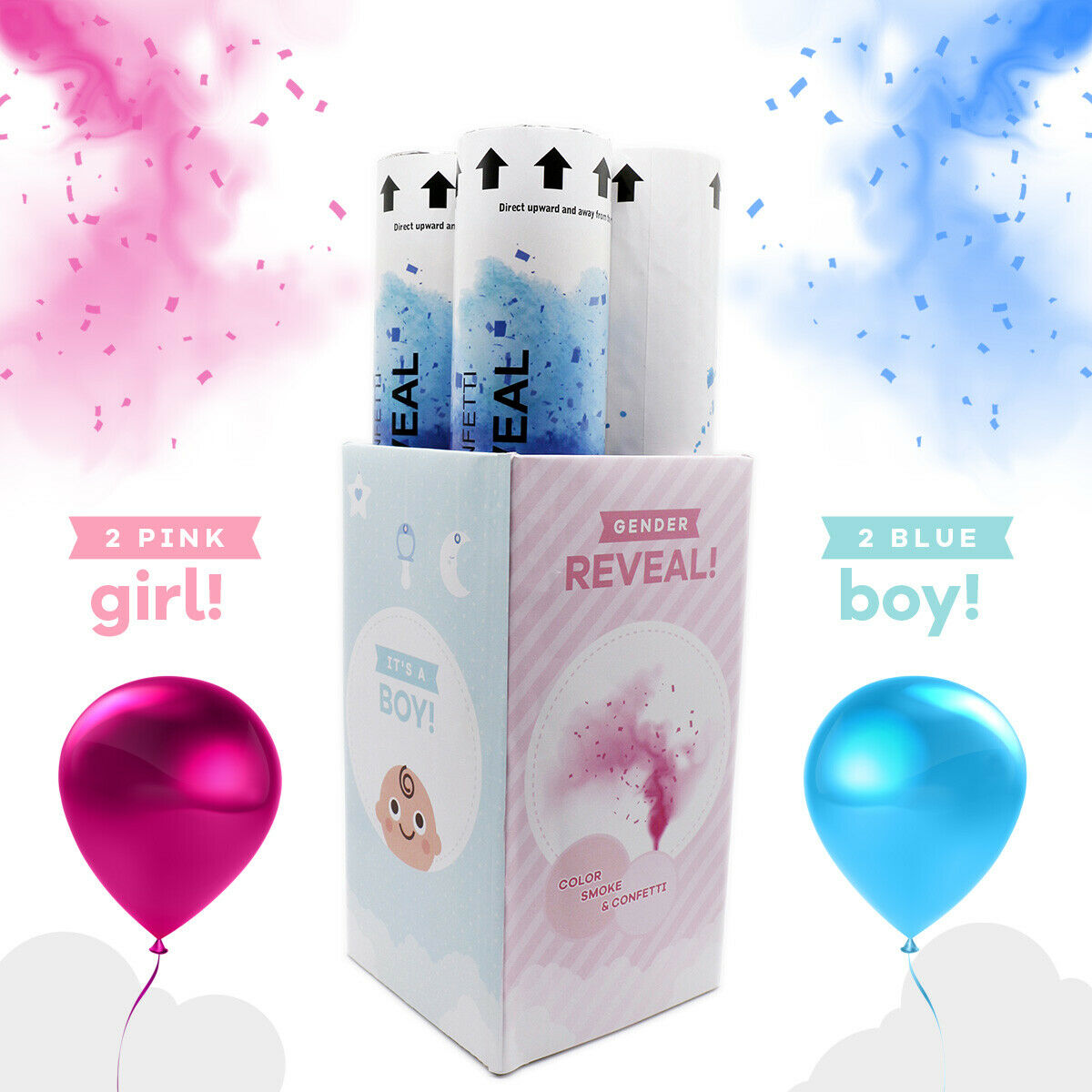 Baby Gender Reveal Confetti Smoke Cannon Tissue Powder Popper 12" Decorative Box