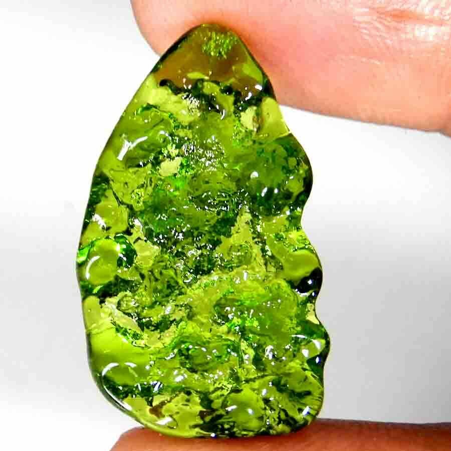 12.75cts Excellent Pure Natural Green Moldavite Fancy Rough 17x29 Mm Gemstone