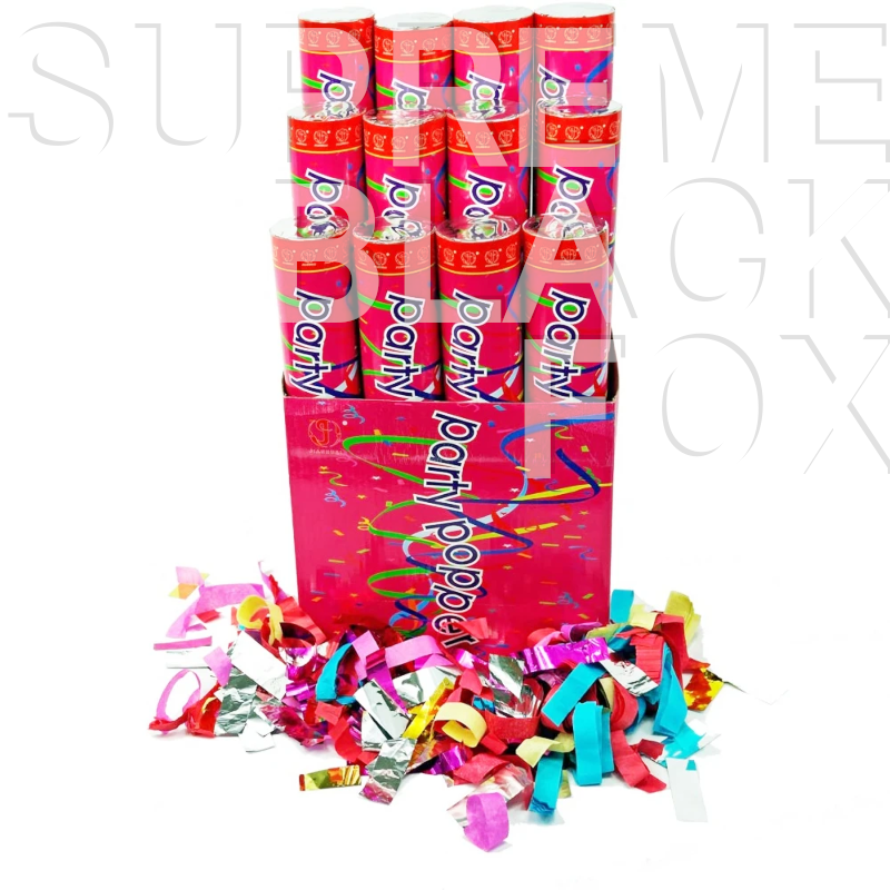 Confetti Cannon Large Party Popper Decorated Box Biodegradable Blaster (12 Pack)