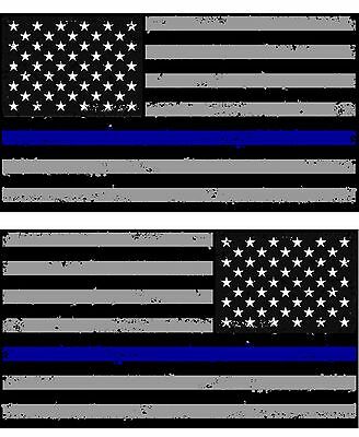 Tattered Police Thin Blue Line American Flag Decals Stickers X 2 (blue)#2