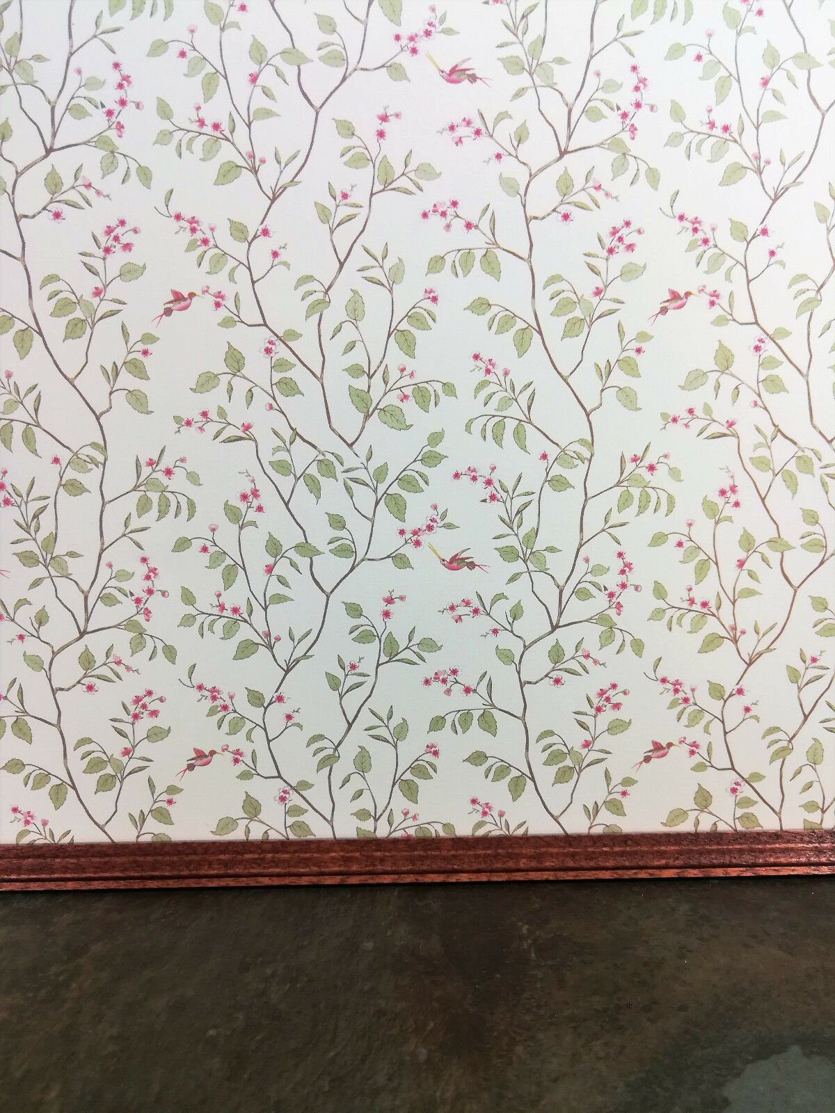 Dollhouse Miniature Brodnax Wallpaper Green & Cream Leaves "cherry Blossom" 1:12