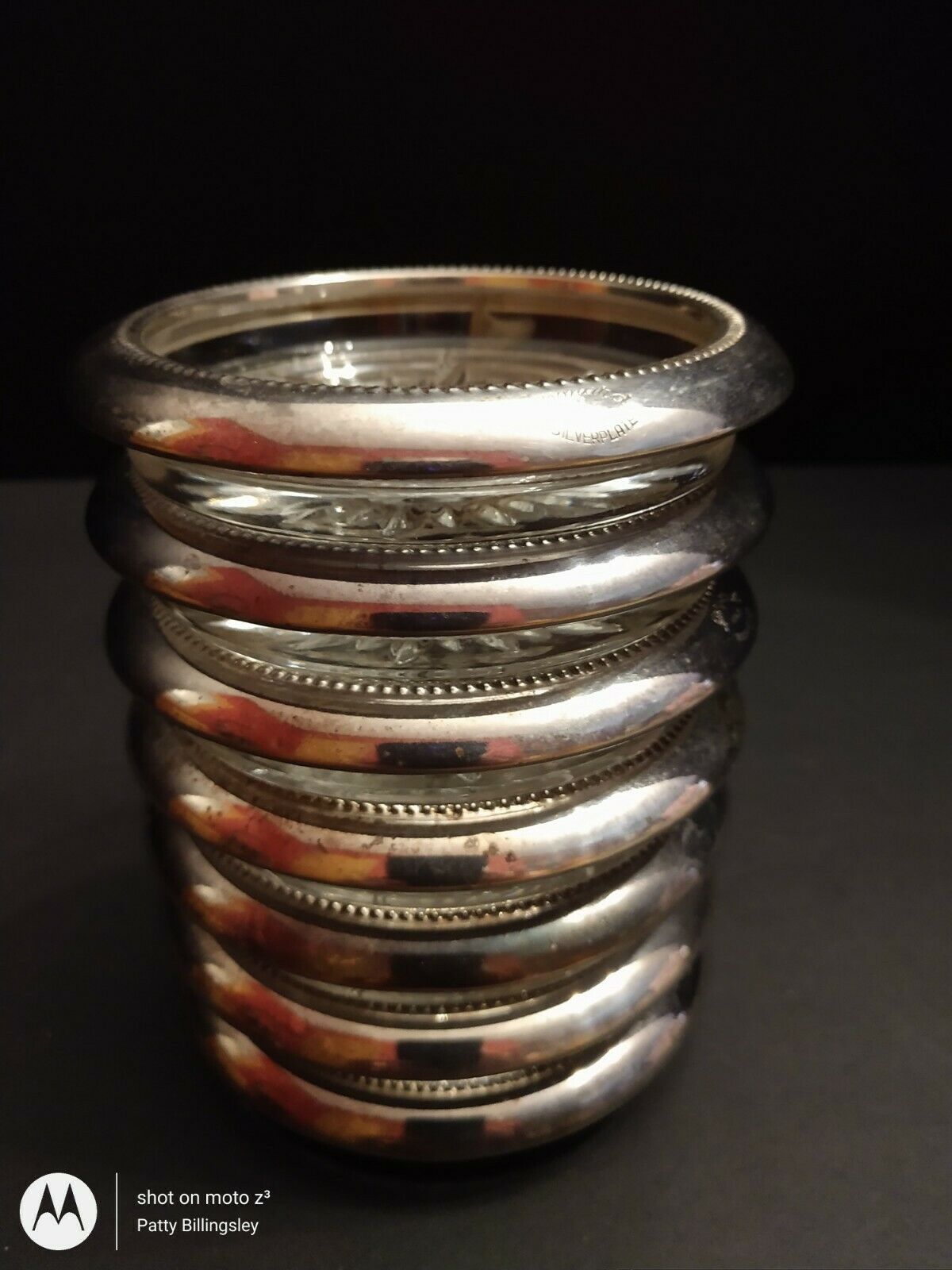 Vintage Leonard Italy Silver Plated Pressed Glass Coasters Set Of 7