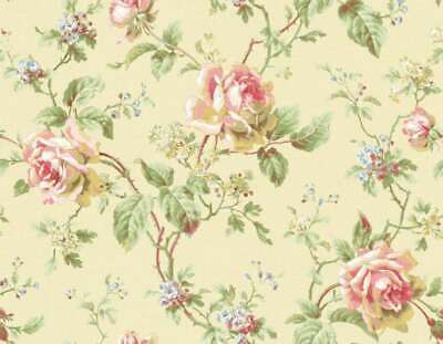 Dollhouse Miniature Shabby Chic Wallpaper Pink Roses Yellow Floral Flowers 1:12